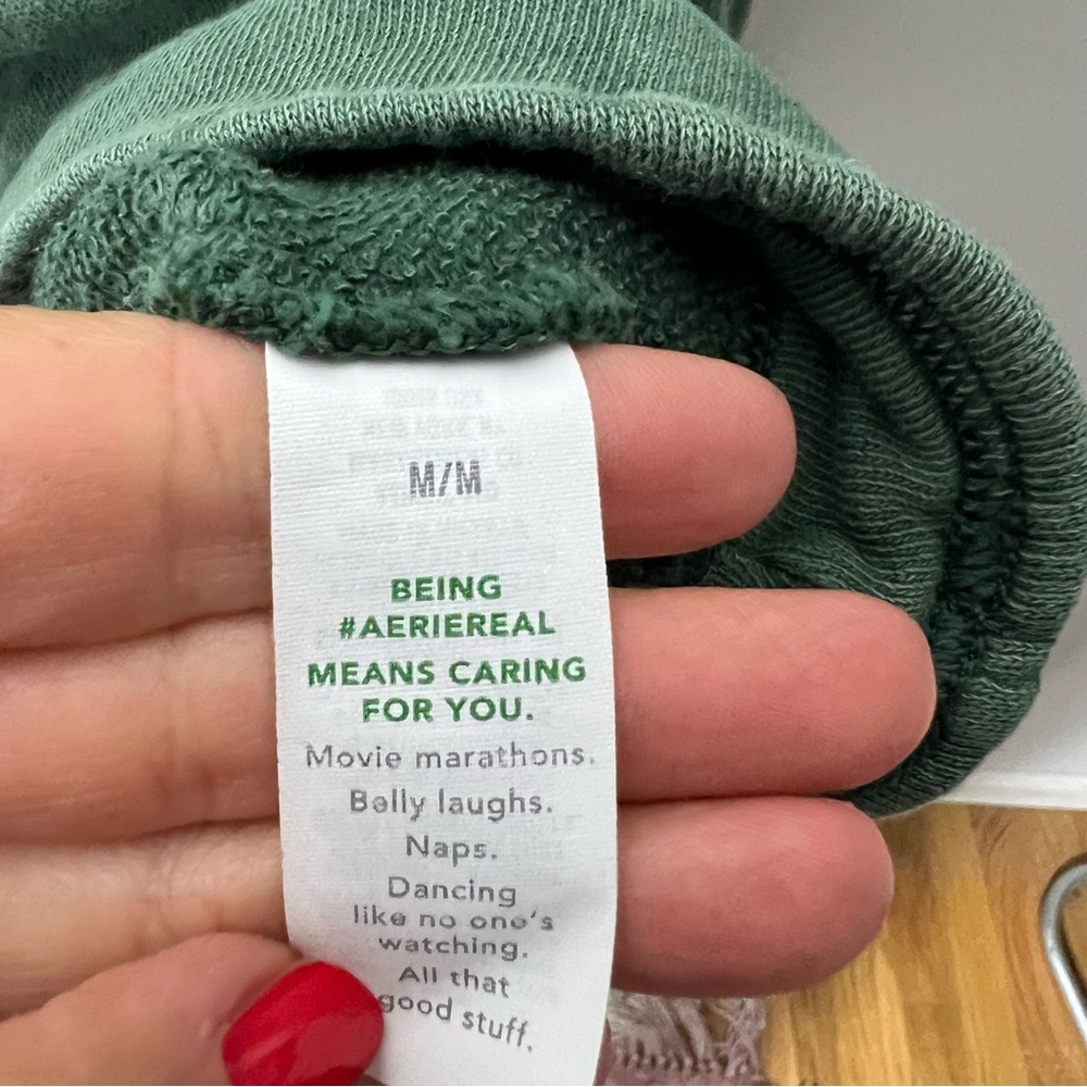 Aerie American Eagle Oversized Hoodie Sweatshirt Henley Button Up Hood Green *S - Picture 10 of 15